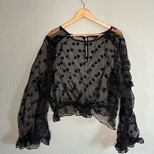 Forever21 plus mesh Polka dot cropped blouse